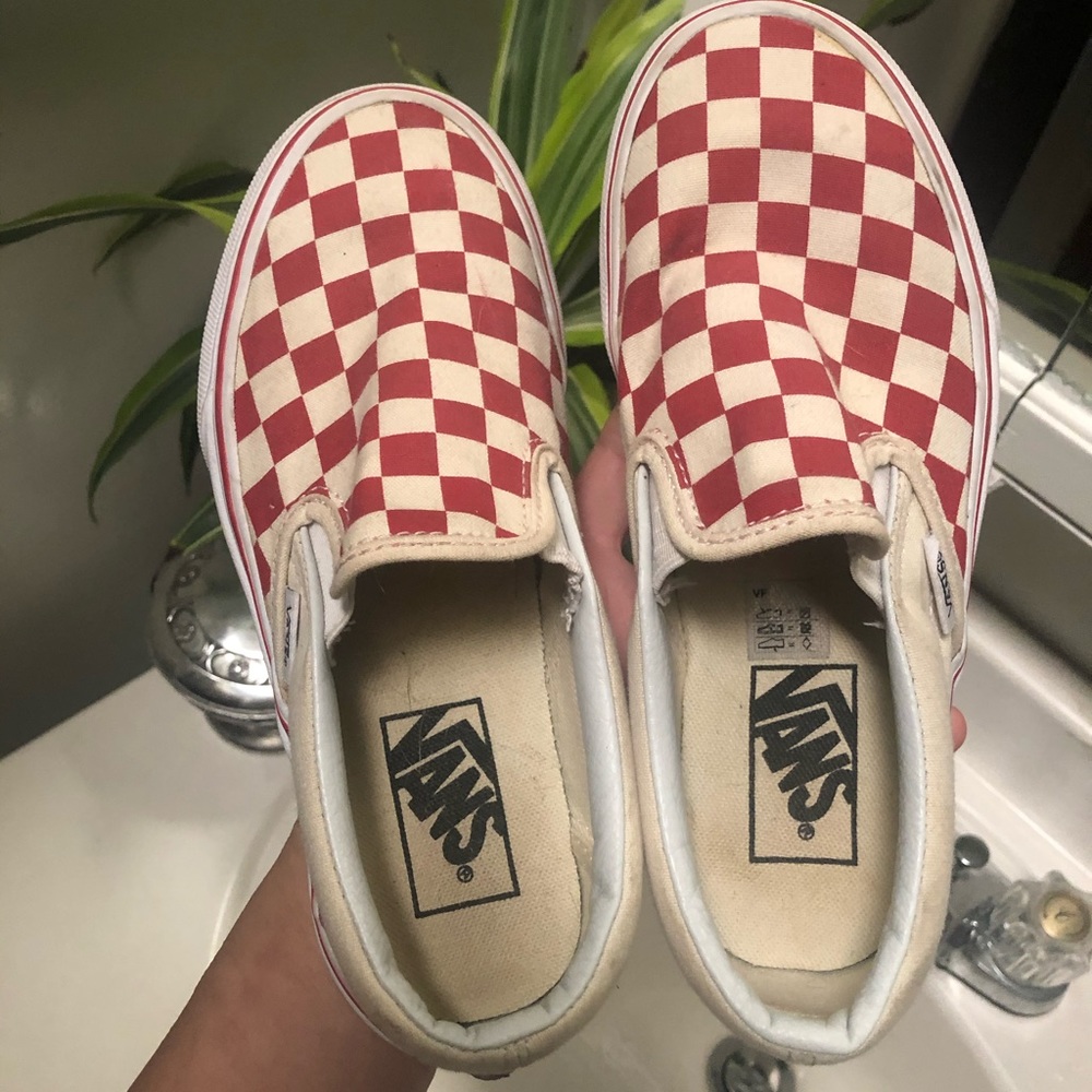 Red White Checkered Vans Slip Ons